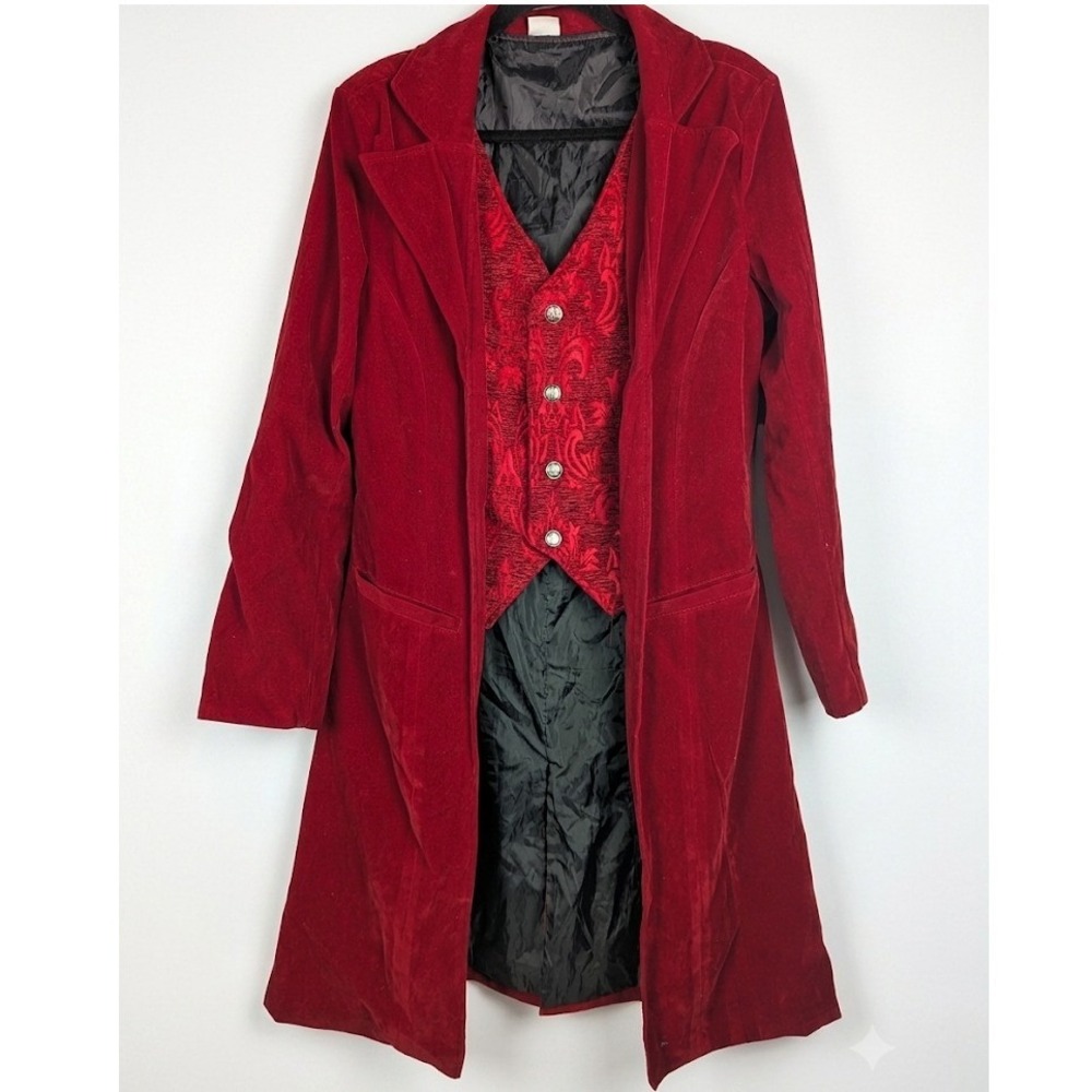 S Spirit Halloween Men's Red Velvet Steam Victorian Vampire Coat Vest Costume